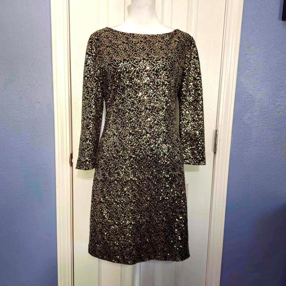 tahari gold sequin dress | Dresses | Women Xs Tahari Mini Party Sequins Mini Shift Dress Cocktail Promsq formal gold color dress